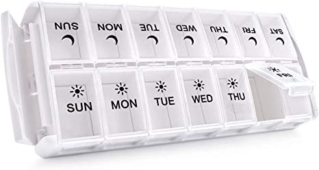 SUKUOS Pill Box 7 Day AM PM (Twice a Day) Quick Fill Weekly Pill Box Case 2020 New Version - Transparent