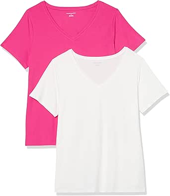 Amazon Essentials Women's Short-Sleeve V-Neck T-Shirt (Available in Plus Size), Multipacks