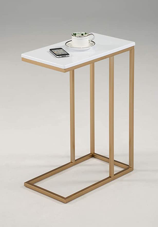 White and Gold Finish Side Snack End Table