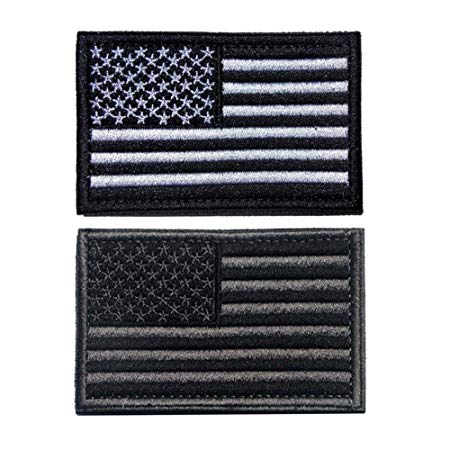 2 Pieces American Flag Patch Bundle and USA Flag Patches, BlackGray and Blackwhite, Tactical Military Patches, American Flag Embroidered Patch