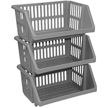 3 Tier Silver Plastic Stacking Vegetable Food Kitchen Storage Rack Stand Basket