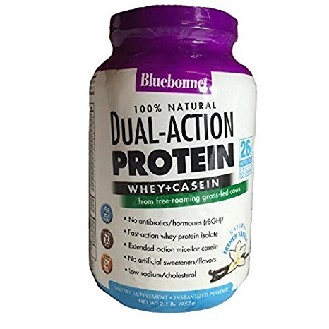 Bluebonnet Nutrition 100% Natural Dual Action Protein Powder Natural French Vanilla Flavor- 2.1 lbs - Powder