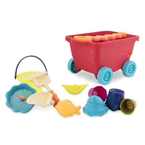 B. toys – Wavy-Wagon – Travel Beach Buggy (Red) with 11 Funky Sand Toys – Phthalates and BPA Free – 18 m