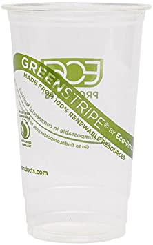 Eco-Products EP-CC32-GS GreenStripe Plant-Based Plastic Renewable and Compostable Cold Cup - 32 oz. Capacity (12 Packs of 50)