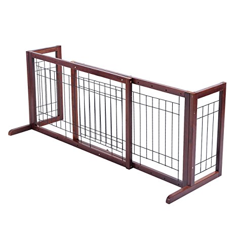 Giantex Wood Dog Gate Adjustable Indoor Solid Construction Pet Fence Playpen Free Stand