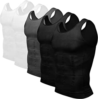 Odoland 5 Pack Men's Body Shaper Slimming Tummy Vest Thermal Compression Shirts Sleeveless Tank Top