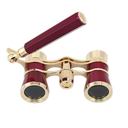 OPO Opera Theater Horse Racing Glasses Binocular Telescope With Handle (Red with Gold Trim) 3X25
