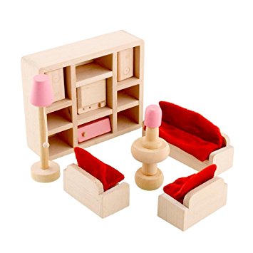 Soledi Wooden Doll Livingroom House Furniture Sofa Chair TV Room Dollhouse Miniature Set For Kids Children Child Play Toy Gift