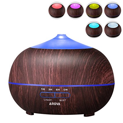 Arova 400ml Aromatherapy Essential Oil Diffuser - Portable Ultrasonic Diffuser Cool Mist Air Humidifier-Timer Setting,Color Changing LED Lights,Auto Shut-off for Yoga Spa Office Home-Black Wood Grain