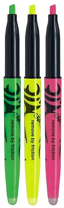 Pilot Assorted Colour Frixion Light Erasable Highlighter Pens Hi-lighter Pens 4mm Chisel Tip Nib - Remove By Friction - SW-FL (1 Of Each Colour - 3 Pens - Yellow Pink & Green)