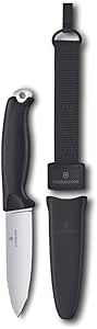 VICTORINOX Couteau de Poche Venture, 5 Fonctions, Swiss Made, Couteau Outdoor à Lame Fixe, y c. Lame 10,5 cm et Trou Hexagonal, Pleine Soie, Noir