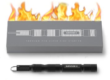 SURVIVOR X Magnesium Fire Starter - Ultra Compact Pen-Sized Firestarter with Flint & Striker - Must-Have in Emergency Zombie Survival Gear Kit - 5,500°F Hot Spark [Premium Gift-Ready Packaging]