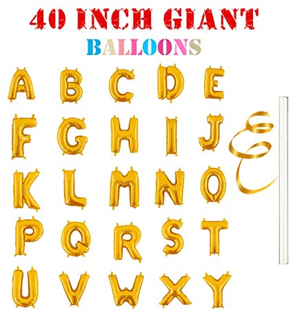 40"Single Gold Alphabet Letter Balloons Aluminum Hanging Foil Film Balloon Mylar Balloons (40" ,Letter I)