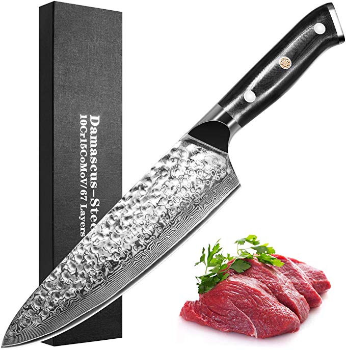 Chefs Knife 8 inch - Japanese Damascus - VG10 Super Steel 67 Layer High Carbon Stainless Steel-Razor Sharp,Stain & Corrosion Resistant,Awesome Edge Retention