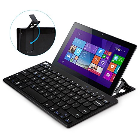 EC Technology Multi-Device Bluetooth Keyboard Ultra-Slim Universal Wireless Portable Keyboard for Android Windows iOS PC Tablet Smartphone with Stand- Black
