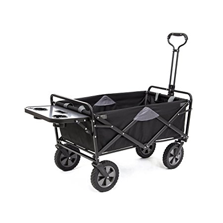 Mac Sports Collapsible Folding Outdoor Utility Wagon (Wagon with Side Table, Black)