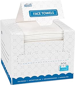 HOMEXCEL Face Towels,Disposable Makeup Remover Wipes,Super Soft Biodegradable Dry Facial Hand Clean Facial Towels Wash Cloth for Sensitive Skin, 50 Count