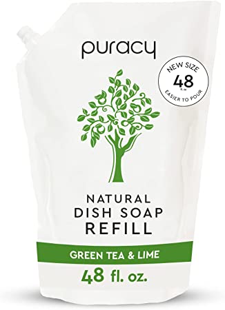 Puracy Dish Soap Refill, Green Tea & Lime, Kitchen Soap That Cares for Your Dishes and Your Hands, Natural Liquid Dishwashing Detergent Refills, Skin-Softening Sulfate-Free Dish Liquid, 48 Ounce