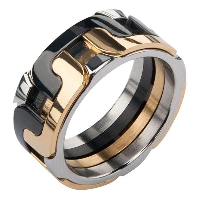 Interlocked Tri-Color Stainless Steel Ring Size 11