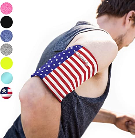 Phone Armband Sleeve: Stars and Stripes Flag Running Sports Arm Band Strap Holder Pouch Case for Exercise Workout Fits All Phones iPhone 8 X XR XS MAX Plus iPod Android Samsung Galaxy S8 S9 S10 USA LG