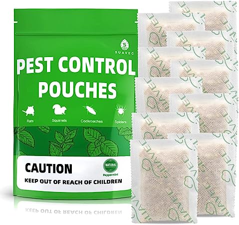 SUAVEC Pest Control Pouches, Rodent Repellent, Peppermint Squirrel Repellent, Repel Squirrels, Rodents, Mouse, Mice, Rats, Ant, Spider & Other Pest, Indoor Mice Repellent, Pest Repellent- 10 Pouches