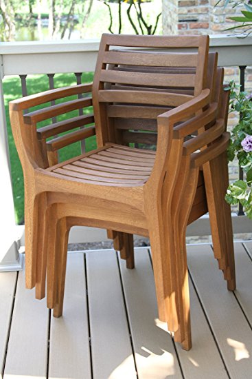 Outdoor Interiors Stacking Chairs, Brown, Set of 4