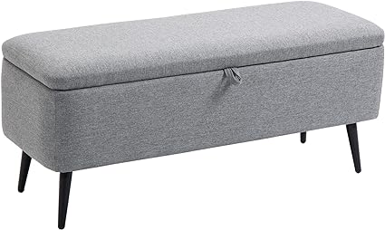 HOMCOM Banc Banquette Coffre de Rangement 2 en 1 en Tissu avec Pieds en Acier Noir - 101l x 38,5P x 44,5H cm - Gris