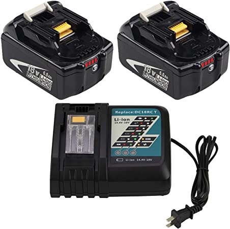 2 Pack BL1860B Battery Replacement for Makita 18V Battery BL1815 BL1820 BL1830 BL1840 BL1845 BL1850 and DC18RC Charger for Makita 14.4V 18V LXT Battery Lithium-Ion