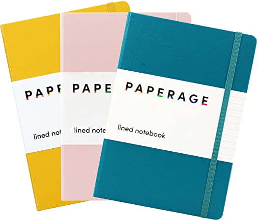 PAPERAGE 3 Pack of Lined Journal Notebooks, (Yellow, Blush, Turquoise) Hard Cover, Medium 5.7 X 8 inches, 100 gsm Thick Paper. Use for Office, Home, School, or Business (Ruled)