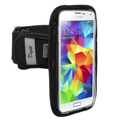High Quality Neoprene Armband for Samsung Galaxy Core Prime Sweat / Water Resistant Gym Exercise Jogging Sports Strap with Reflective Safety Strips (use with or without case)