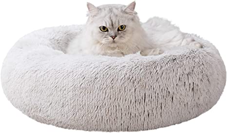 Love's cabin Cat Beds for Indoor Cats - Cat Bed with Machine Washable, Waterproof Bottom - Fluffy Dog and Cat Calming Cushion Bed for Joint-Relief and Sleep Improvement