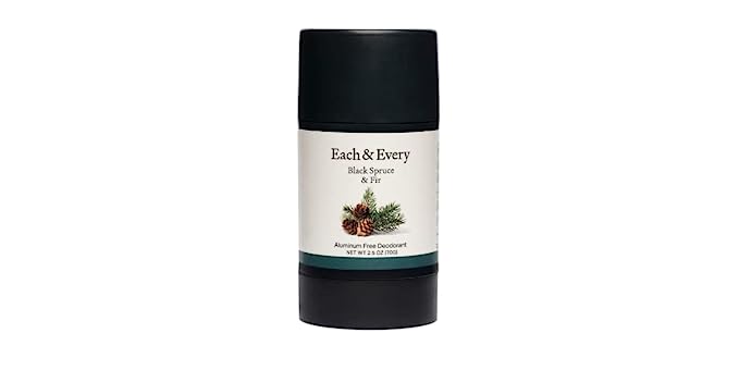 Each & Every Natural Aluminum-Free Deodorant for Sensitive Skin with Essential Oils, Plant-Based Packaging, 2.5 Oz. (Black Spruce & Fir)