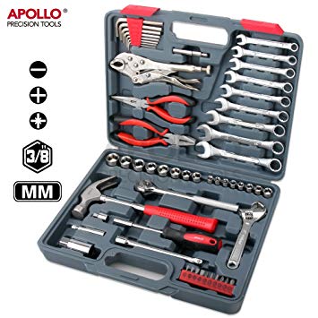 Hi-Spec 55pc Tool Box Metric Spanner Socket Set with 1/4inches, 3/8inches Drive Metric Socket Sets (4mm-19mm), Socket Accessories, 8-16mm Combination Spanners, Claw Hammer, Long Nose Combination Pliers, Most Popular Tools Used By Mechanics, Automotive Tool Set in Sturdy Storage Case
