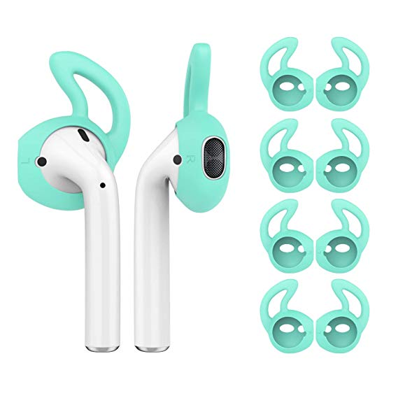 MoKo Silicone Eartips Fit Apple AirPods/EarPods [4 Pairs], Silicone Soft Covers Anti-Slip Sport Earbud Tips, Anti-Drop Ear Hook Gel Headphones Earphones Protective Accessories Tips - Mint Green
