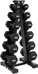 BalanceFrom Fitness 20 Pound Neoprene Coated Steel Dumbbell Exercise Workout Set with Stand, 3 Pairs of 2, 3, and 5 Pound Weights, Black