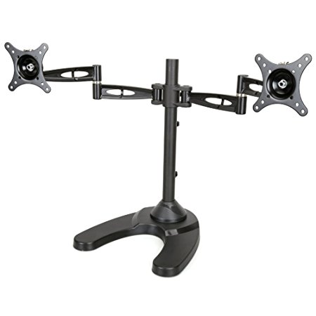 Dual Monitor Desk Stand iKross 3-Way Adjustable Free Standing Tilting Monitor Mount Bracket with Optional Bolt Through Mount - Fit for 13 - 27 inch LED / LCD VESA Screen