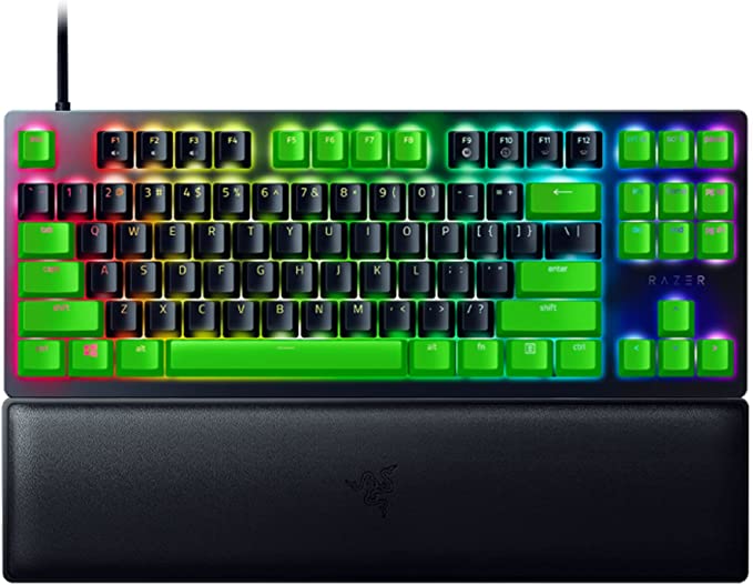 Razer Huntsman V2 TKL Tenkeyless Gaming Keyboard   PBT Keycap Upgrade Set Bundle: Linear Optical Black/Green Keycaps