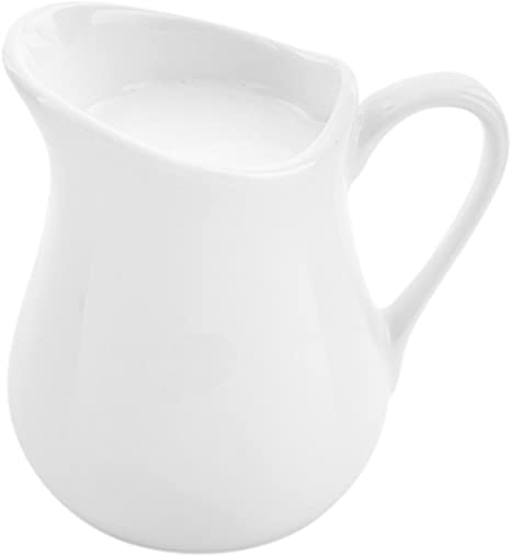 4 Ounce Cream Pitcher, 1 Wide Spout Miniature Pitcher - Built-In Handle, Microwave-Safe, White Porcelain Mini Cream Pitcher, Dishwasher-Safe, Chip-Resistant - Restaurantware