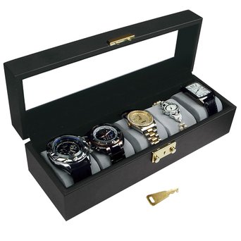 Ikee Design Deluxe Watch Display Case Key Lock, Clear Glass Top.
