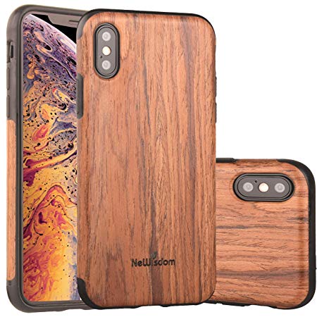 NeWisdom iPhone Xs Case Wood, iPhone X S Wood Case Unique Thin Slim Soft Protective Anti-Shock Shockproof (5.8" iPhone 2018 Sandal)