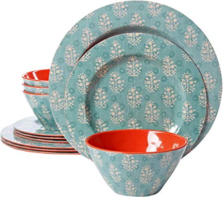 Gibson Studio 94941.12 Solina 12 Piece Melamine Dinnerware Set, Aqua