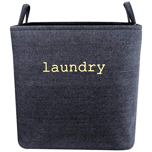 Household Denim Collapsible Large Size Laundry Hamper with Two Handles, Heavy Duty and Durable, Collapsible and Self Standing as Laundry Basket (17 x 13.3 x 16.5inch) (Large Denim)