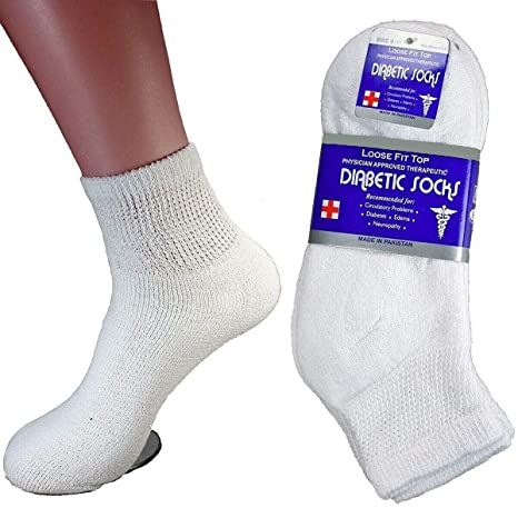 Diabetic Ankle Socks, Non-Binding Circulatory Doctor Approved Cushion Cotton Quarter Socks for Men’s Women’s (12 Pairs White, Big & Tall Men's 13-15 Shoe Size 9-14)