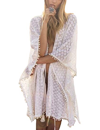 Bsubseach Women Bohemian Chiffon Bikini Swimsuit Cover Up Swimwear Tassel Cardigan