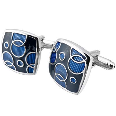 INBLUE Men's 2 PCS Rhodium Plated Enamel Cufflinks Blue Black Square Shirt Wedding Business 1 Pair Set