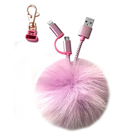 Milletech Pom Pom Keytrain USB cable Women Handbag Parts for Mobile Phone (Pink)