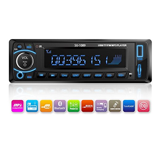 Car Stereo - Single-Din Version - Bluetooth In Dash - Remote Control - Digital Media Receivers - USB/SD/Audio Receiver/MP3 Player/FM Radio by Kidcia (SU-1089)