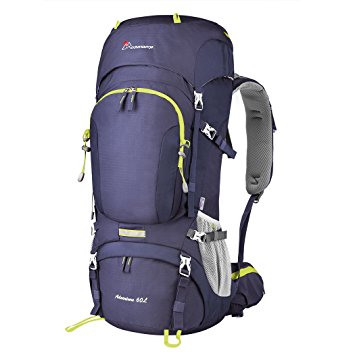 Mountaintop 60L Water-resistant Internal Frame Backpack Hiking Backpacking Packs for Outdoor Hiking Travel Climbing Camping Mountaineering with Rain Cover YKK zipper buckle-M6012MEW