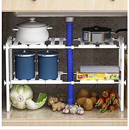 White Adjustable Extendable Multi Purpose Kitchen Bathroom Under Sink Rack Shelf Organiser Storage Tidy