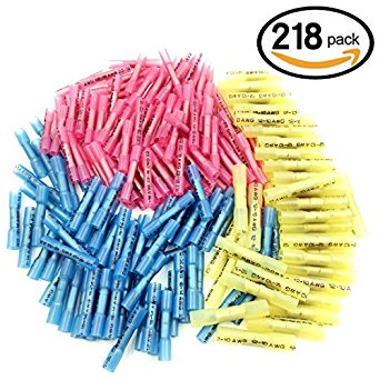 218pcs Heat Shrink Wire Connectors, Sopoby Electrical Wire Crimp Connector Kit Insulated Waterproof Marine Automotive Grade Wire Terminals Kit 22-10GA(100Red 70Blue 48Yellow)